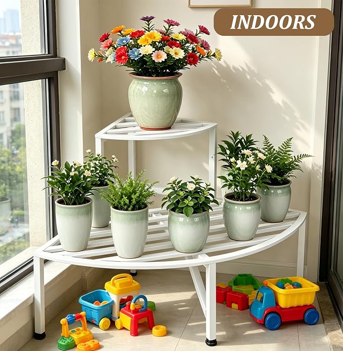 Dipion Corner Plant Stand Outdoor Metal,2 Tier Heavy Duty Ladder Plant Shelf Indoor for Multiple Plants,37.08" L x 22.83" W x 20.07" H,White
