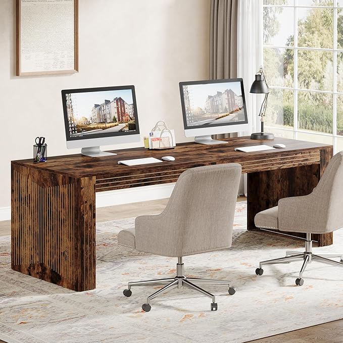 Tribesigns 79-Inch Extra Long Desk, Two Person Double Desk for Home Office, Wooden Long Computer Desk Writing Table for Office, Vintage Brown