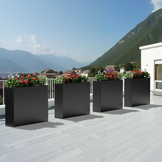 Casaphoriar Metal Planter Box 36"x9"x28", Rectangular Planter with Inner Shelf and Drainage Holes, Perfect for Outdoor Patio and Balcony Decor, Black