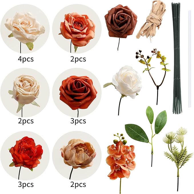 Artificial Flowers Combo, Fake Flowers for DIY Tables Centerpieces Baby Shower Bridal Shower Wedding Bouquet Arrangements Party Candle Holder Cake Decor Flower Home Decorations