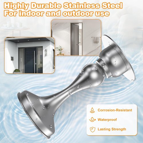 Crosize Magnetic Door Stoppers - Stainless Steel Wall & Floor Mounting | No-Drill Adhesive Tapes, Silver - 2 Pack