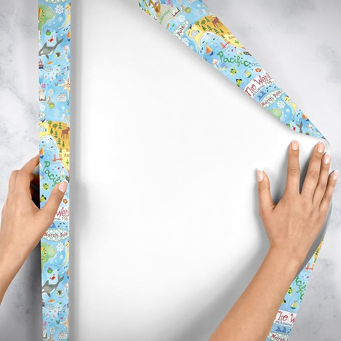 Jillson Roberts Gift Wrap, World Map (8 Rolls 5 feet x 30 inches)