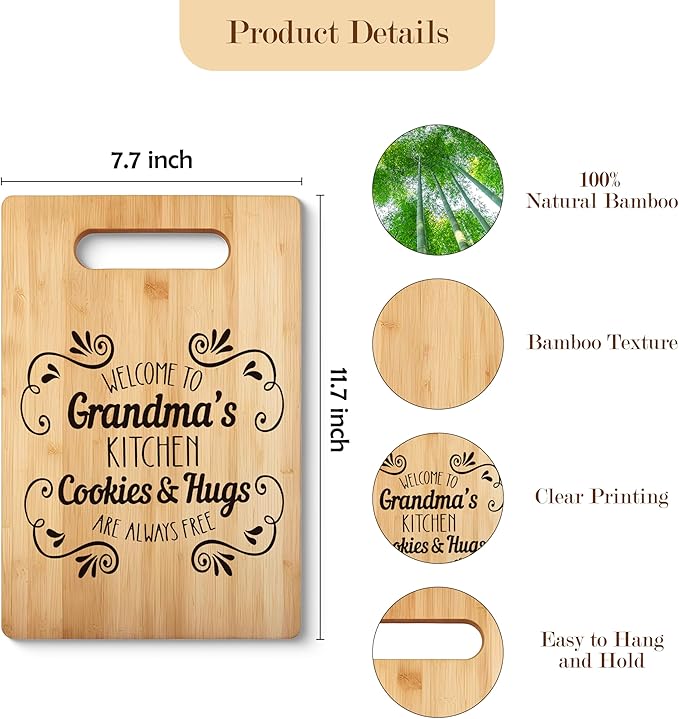 Grandma Cutting Board, Grandma Gifts From Grandkids, Mother's Day Kitchen Gifts for Mom from Daughters Sons Kids, Grandma's Kitchen Decorative Bamboo Cutting Board