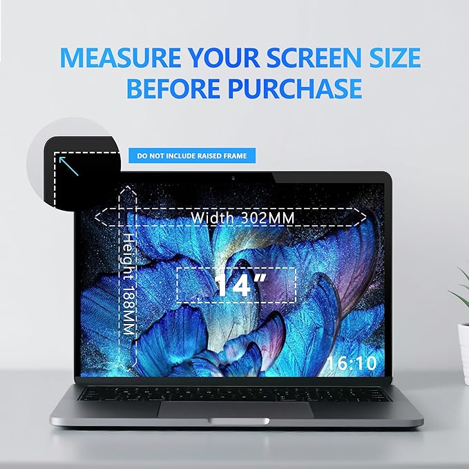4-Way Laptop Privacy Screen Shield 14 Inch 16:10 Aspect, Removable 360° Privacy Filter Screen Protector for 14 Inch Laptop Computer, Anti Glare Blue Light Slide Mount Tabs Cover