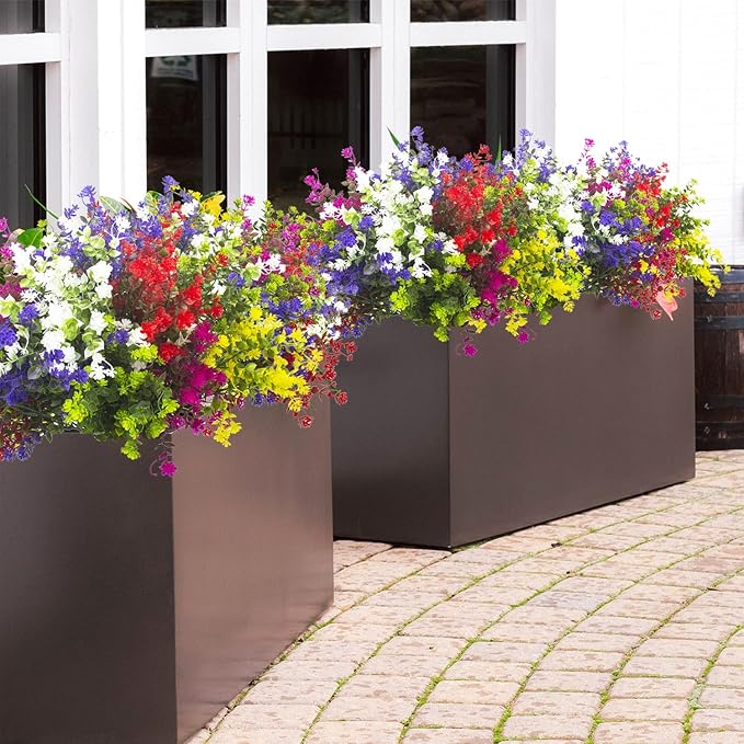 Artificial Flowers, 12 Bundles Outdoor Fake Flowers for Decoration UV Resistant Faux Plastic Plants Garden Porch Window Box Décor