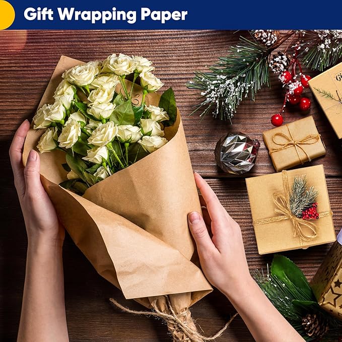 Vanhench Brown Kraft Paper Roll 17.5" x 600" (50') for Gift Wrapping Bulletin Board Paper, Kids Craft Supplies, Art Bouquet Flower Thanksgiving Wrapping Paper, Poster Packing Shipping Moving Supplies