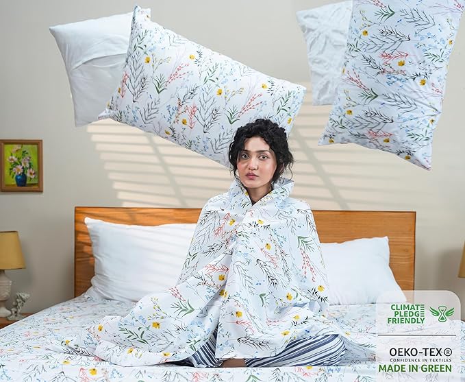 RUVANTI 100% Cotton King Size Sheets Set, 4 Pieces, Soft & Breathable Percale Weave Bedding, Deep Pocket 16", Hotel Standard, Crisp Cool Feel, Durable, Perfect Floral Bed Sheet, Aroma