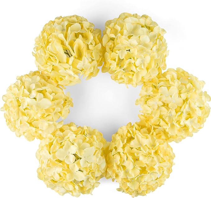 DuHouse Hydrangea Silk Flowers Artificial Flowers with Stem Fake Flower Heads for Wedding Centerpiece Home Decor Pack of 6 (Yellow)