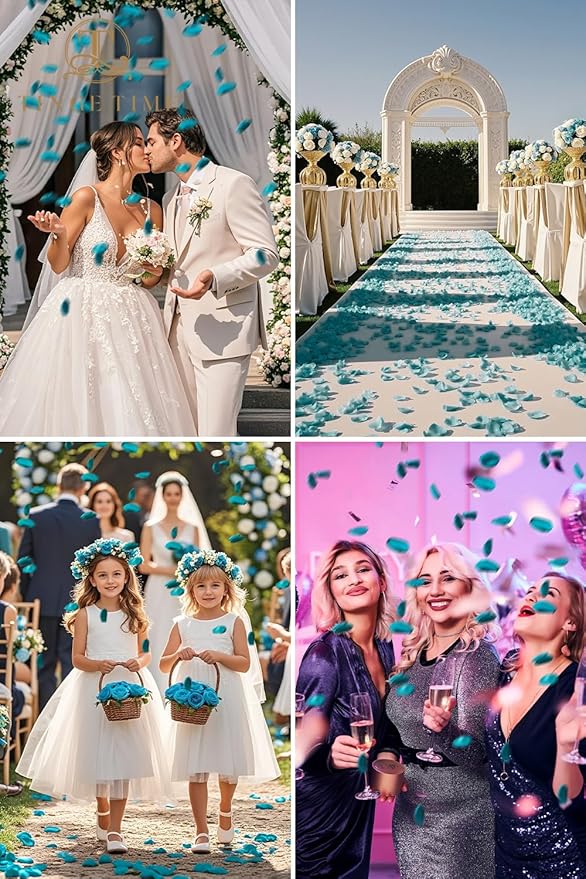 TINGE TIME 200pcs Rose Petals and Fake Roses Artificial Flowers for Wedding Decor, Bridal Shower, Party Decoration - Silk Flower Petals Bulk Pack (Peacock Green)
