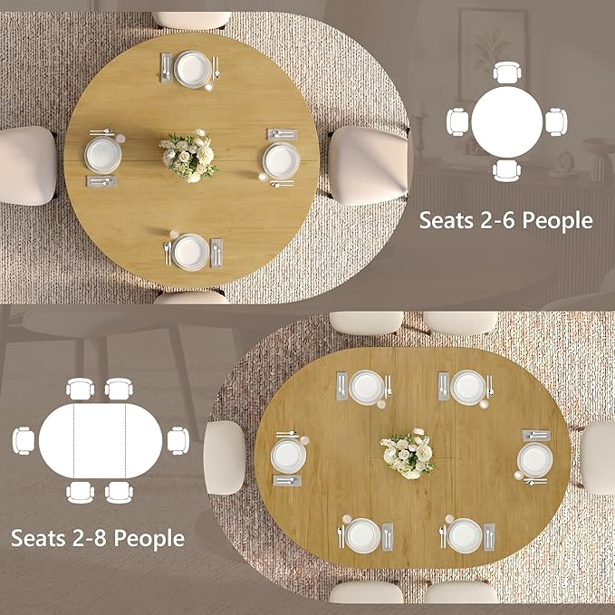 Einhomn 43-59" Extendable Round Dining Table, Kitchen Table for 4-8, Farmhouse Circle Dining Room Table with Removable Leaves,Hidden Storage, Space Saving Wood Kitchen & Dining Room Furniture, Oak