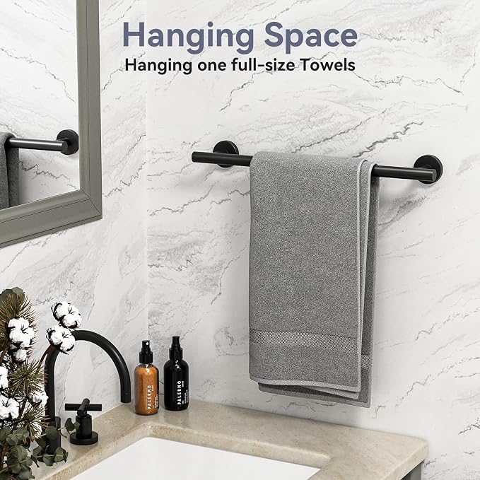 Matte Black Towel Bar 18 Inch, Thicken Bathroom Towel Rack, Towel Holder Wall Mounted, SUS304 Stainless Steel Towel Rod, Modern Home Decor