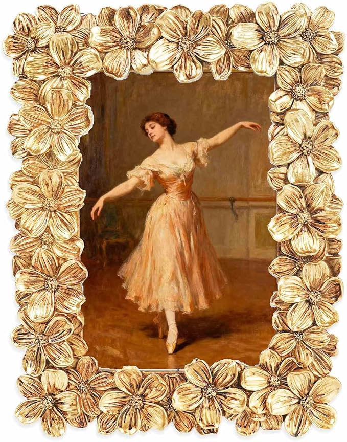 Gold Picture Frames 5x7, Floral Vintage Carved Textured Hand-Crafted Photo Frame with Glass Front, Ornate Resin Picture Frame for Horizontal or Vertical Display, Retro Carving Flower Photo Frames Photo Gallery Art