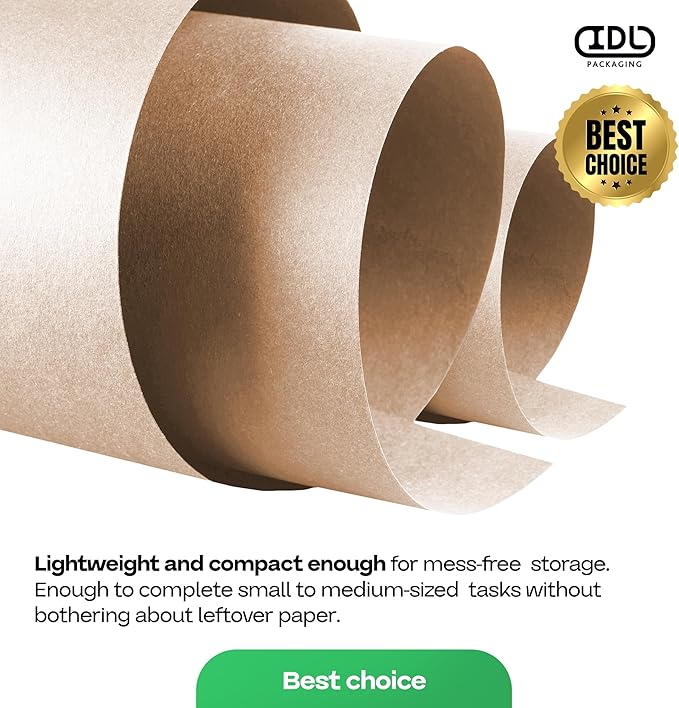 12" x 1200" (100 feet) Brown Kraft Paper Roll - USA-Made Quality Craft Paper for Gift Wrapping, Kids' Arts & Crafts, School Projects - 100% Recycled Natural Material 50lb Thickness by IDL Packaging