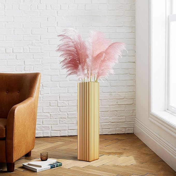 Tall Floor Vase 27.5 Inch Gold Resin Modern Elegant Vase for Entryway Fireplace Decor Lightweight Rectangle Skinny Narrow Centerpiece Sturdy