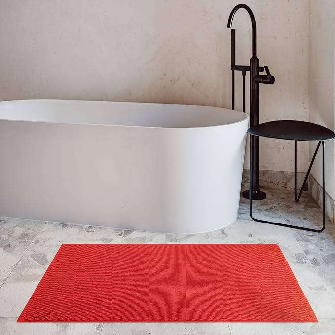 Cotton Paradise 100% Cotton Turkish Bathmat Rug, Soft Absorbent Quick Dry Non Slip, 17x24 Bathmat Rug, Red
