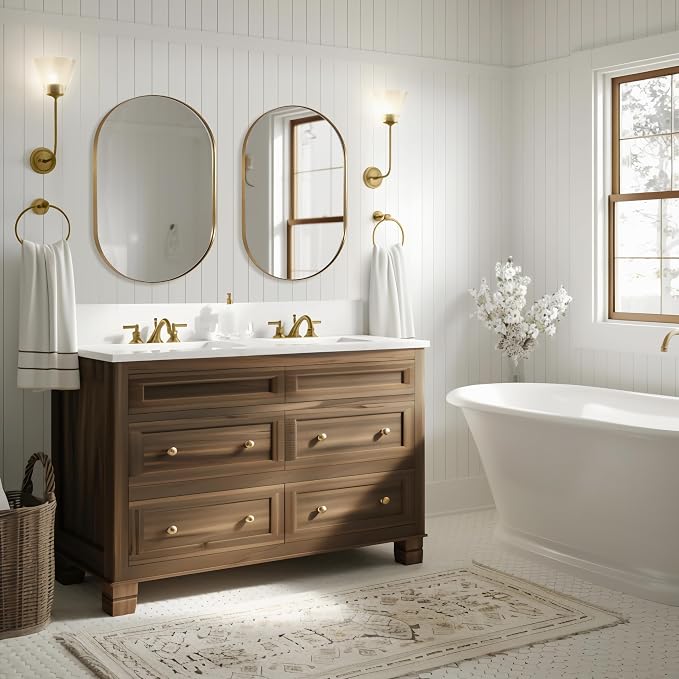 ANDY STAR 30x40'' Large Brass Oval Mirror, Brushed Brass Bathroom Mirrors Pill Shaped in Stainless Steel 1’’ Deep Wall Mounted Vertically & Horizontally