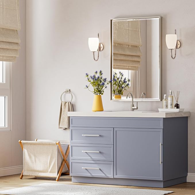 Brushed Nickel Bathroom Mirror, 24x36 Inch Beveled Framed Bathroom Mirror Anti-Rust, Brushed Nickel Metal Frame Bathroom Vanity Mirror for Wall, Vertical/Horizontal Wall-Mounted Mirrors