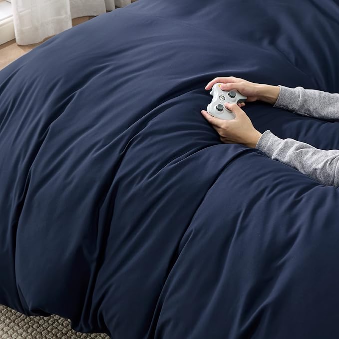 Bedsure Duvet Cover King Size - Soft Double Brushed Bedding Set for Kids & Adults, Zipper Closure, 3 Pieces, Includes 1 Duvet Cover (104"x90") & 2 Pillow Shams, NO Comforter, Navy Blue