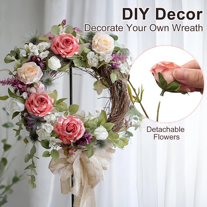 Artificial Rose Flowers for Outdoor 4 Bundles Rose Bouquet with Daisy Faux Flowers UV Resistant for Home Indoor Outside Garden Porch Window Box Balcony Yard Porch Decor (White+Pink)