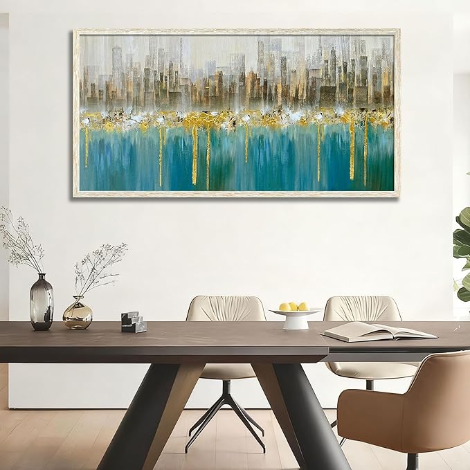 Ardemy Large Framed Wall Art Abstract Canvas Modern Gold Textured Wall Decor Living Room Painting Picture Artwork Bedroom Home Office, 48"x24"