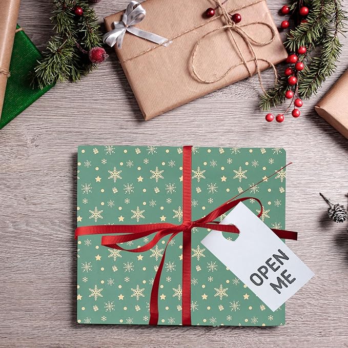 VALICLUD 5pcs Vintage Christmas Wrapping Paper Kraft Material Green Snowflake Pattern Box Wrappers for Bouquets Holiday Wrap Craft Projects