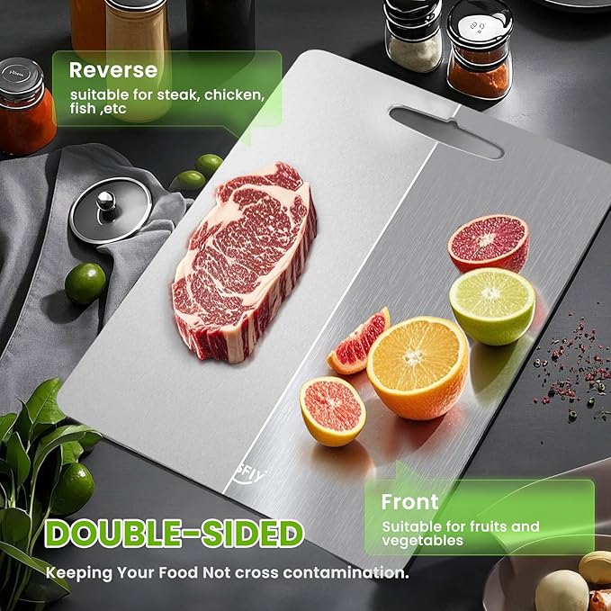 2 Pack Titanium Cutting Board-100% Pure Titanium Cutting Boards For Kitche,Easy to clean, Double-sided food-grade Cutting Board For Meats, Fruits And Vegetables (13 * 9)