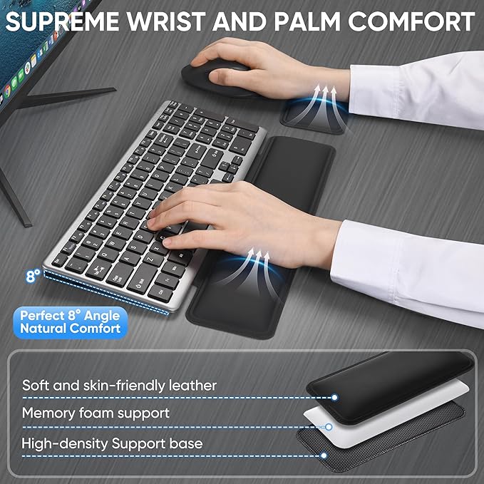 Wireless Quiet Keyboard & Mouse Combo with Magnetic Ergonomic Design Keyboard and Mouse Wrist Rest,Relief Typing Pain, Wrist Rest Support Hand and Arm, 2.4G Stable Connection,Adjustable DPI