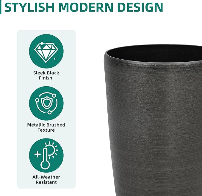 22.8" Tall Planters Set of 2, High-Density Resin Brushed Outdoor Pots for Plants, Versatile Indoor/Outdoor Flower Pots w/Drainage Hole for Patio Garden Porch & Living Room Decor, Ideal Gift