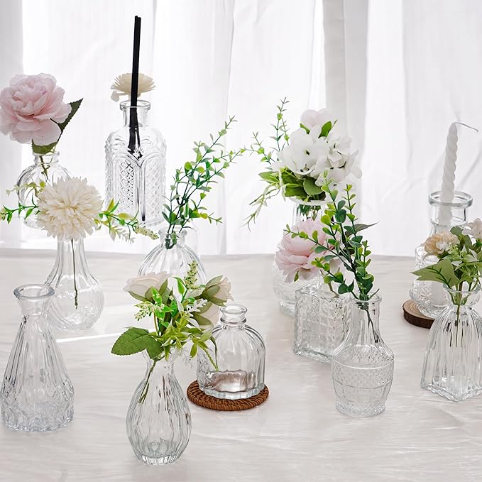 32pcs Glass Bud Vase Set, Small Vintage Glass Vase, Mini Vases for Flowers for Wedding, Party, Home or Table Decoration