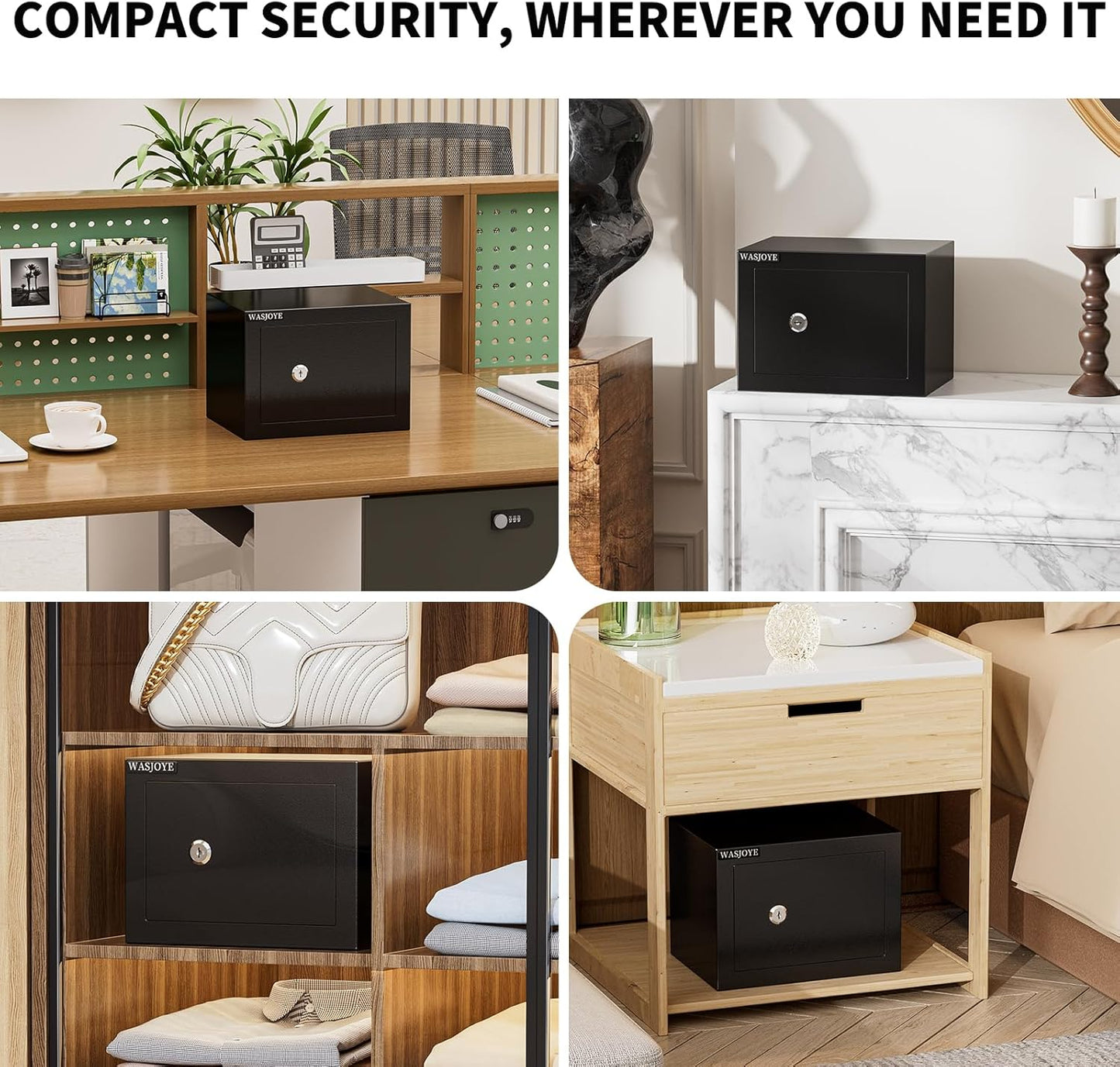 WASJOYE Small Home Safe Box - High-Security Key Lock Steel Safe | 0.23 Cubic Feet for Cash, Jewelry, and Documents