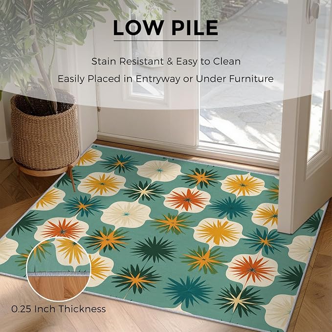 Mid Century Modern Rugs for Living Room Decor, 4x5 ft, Retro Geometric Flower Area Rugs for Bedroom, Soft Non Slip Washable 70s MCM Atomic Carpet Home Decorations D-g48