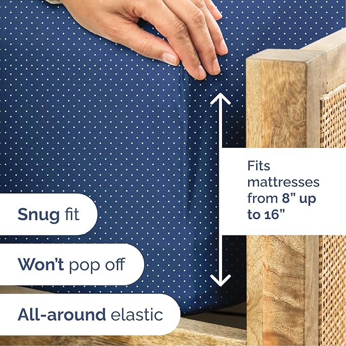 Navy Blue Polka Dots Bed Sheet Set – 1 Flat & 1 Fitted Sheet & 2 Pillowcases w/ Deep Pockets – Polka Dot Bedding - Ultra-Soft, Wrinkle & Fade Resistant - Comfy, Breathable and Cooling - Full Size Set