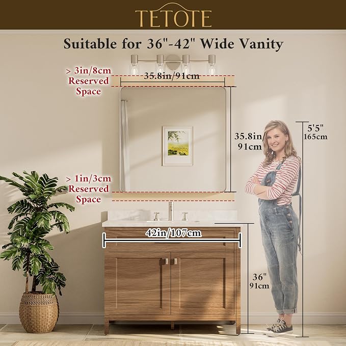 TETOTE Black Framed Mirrors for Bathroom, 36 x 36 Inch Modern Wall Mounted Square Matte Frame Decorative Vanity Mirror for Living Room Entryway