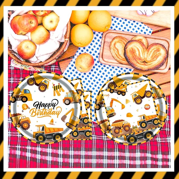 T-Antrix 40 Pcs Construction Plates And Napkins Party Supplies, Truck Birthday Decorations Disposable Paper Tableware Set for Boys Kids Construction Themed Birthday Party Serves 20