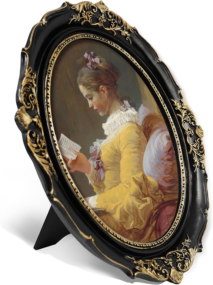 SIMON'S SHOP 8x10 Picture Frame in Black with Gold Accents, Vintage Style Oval Frame with Glass Cover, Wall and Tabletop Photo Frames 8x10