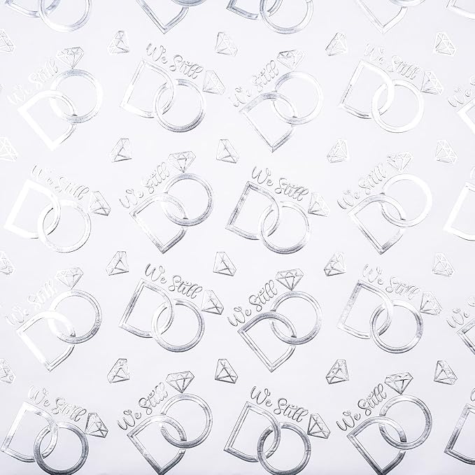 RUSPEPA Anniversary Wrapping Paper Roll, Mini Roll, Silver Foil We Still Do Design with Wedding Ring, Elegant Gift Wrap for Wedding, Anniversary, Engagement, Bridal Shower, 17 Inches x 16.4 Feet
