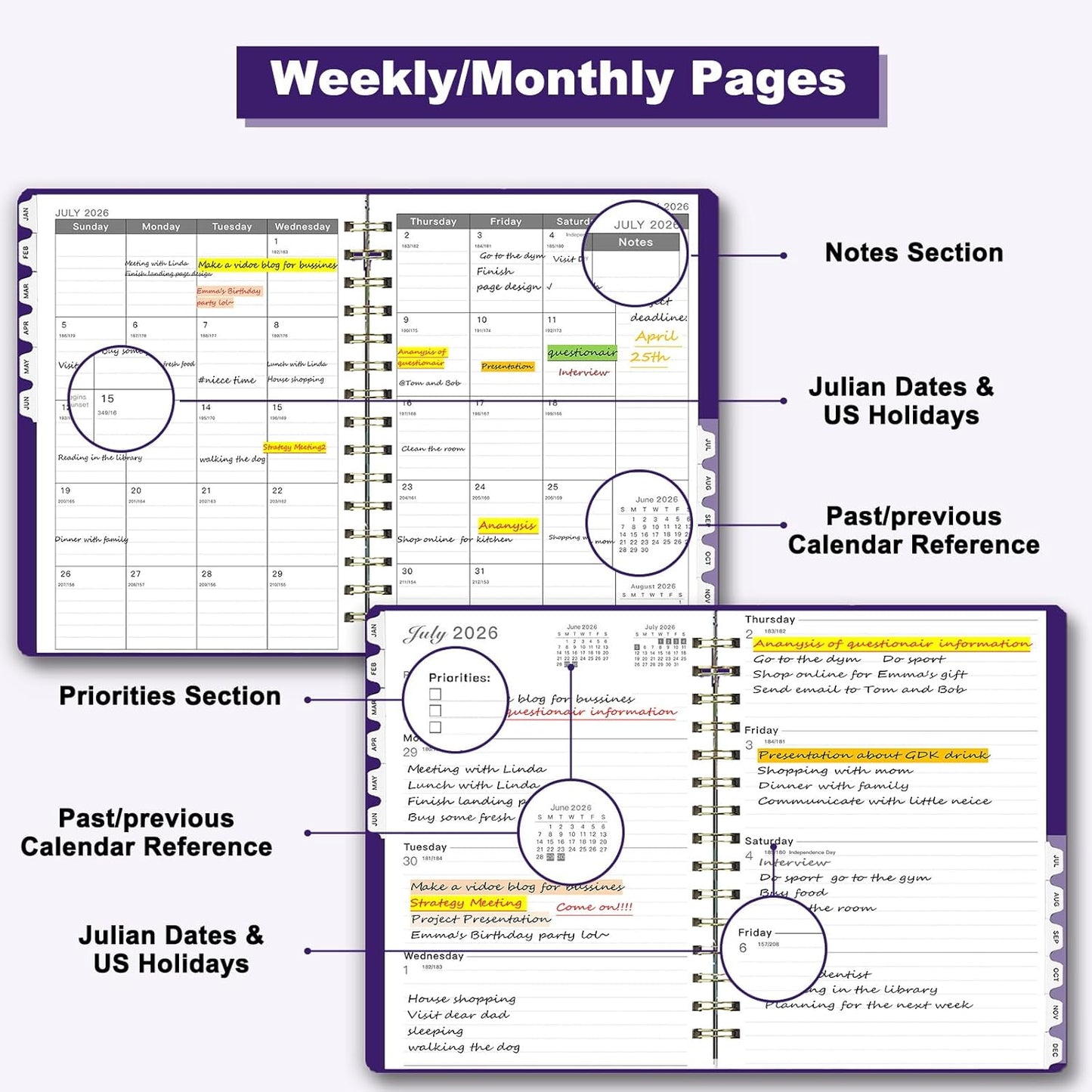 Ymumuda 2026 Planner - Daily, Weekly & Monthly Organizer | 8.4" x 6.3", Spiral Notebook with Tabs & Pocket