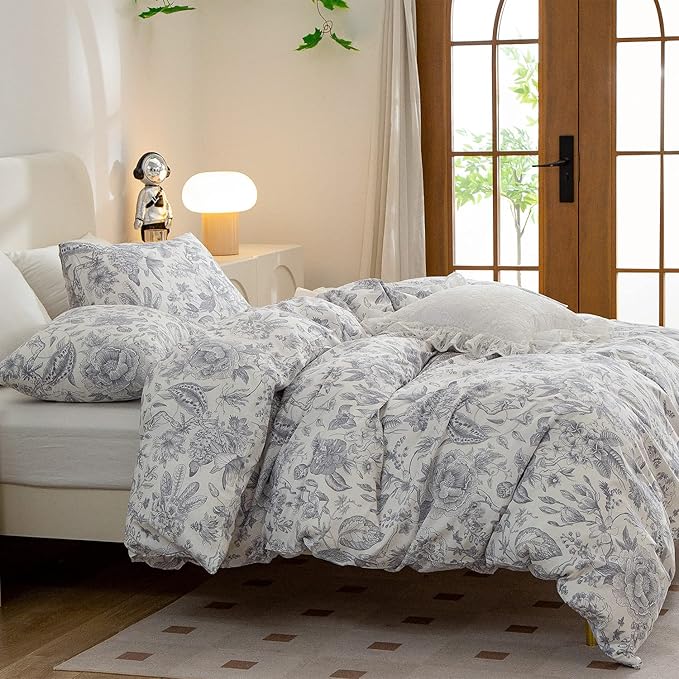 Twin Comforter Set Flowers 2 Pieces Soft Bedding Comforter Garden Style Vintage Floral Print Botanical Flower Comforter Set for All Seasons 1 Comforter and 1 Pillowcases (Flower, Twin)
