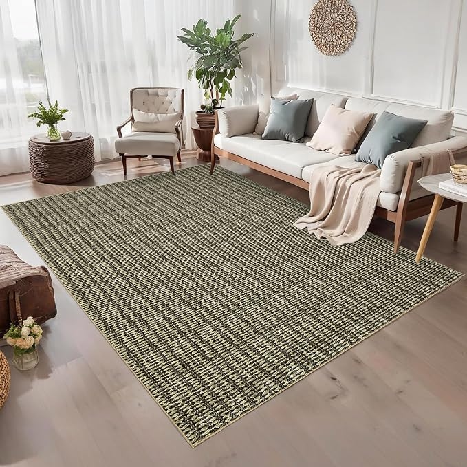 Area Rug 8x10 Washable Modern Braided Large Rug for Living Room Low Pile Soft Bedroom Modern Carpet Non Slip Thin Foldable Woven Print Carpet Mat for Nursery Dining Room, Taupe