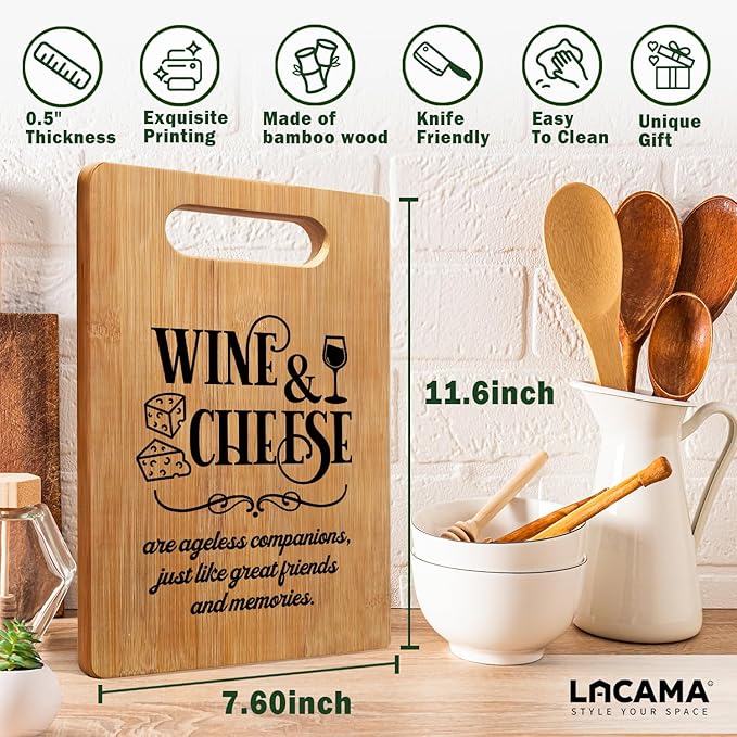 Lacama Wine Gifts Cheese Gifts for Women Cutting Board, Funny Wine Gift for Christmas Birthday for Mom Men Women Frinends Family, Kitchen Decorative Bamboo Cutting Board