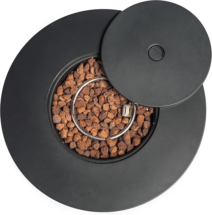 30" Propane Gas Fire Pit Table, 50000 BTU Round Steel Fire Pit with Lid & Glass 2 in 1 Fire Pit Table Rock for Outside Patio Deck Garden Courtyard