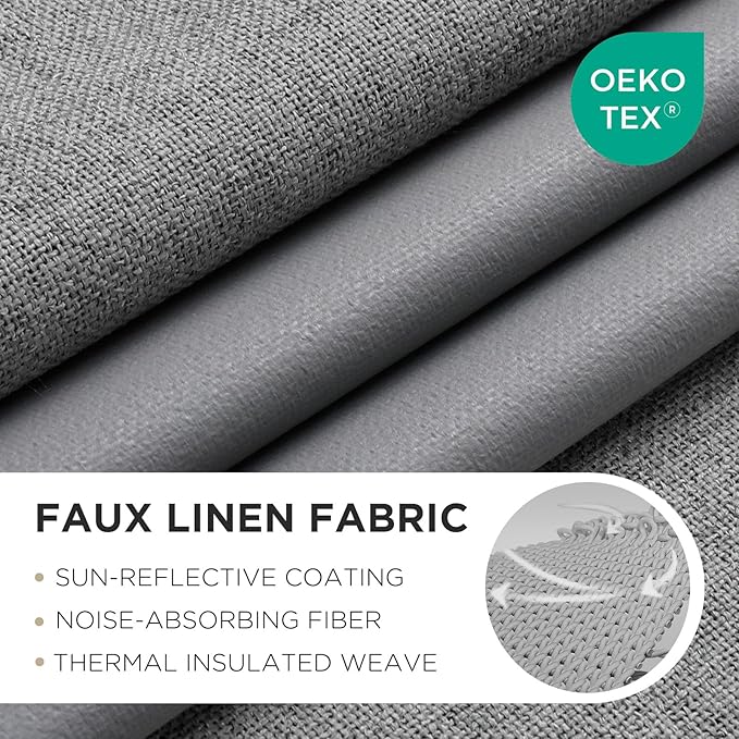 Joydeco Blackout Curtains 90 Inches Long 2 Panels Burg, Room Darkening Curtains for Bedroom, 100% Black Out Textured Thermal Drapes Privacy Protection 2 Panels Set(W52 x L90 Inch, Light Grey)