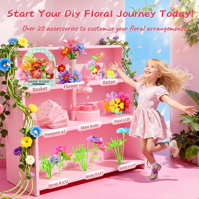 Unitour DIY Flower Bouquet Craft Kits，Arts and Crafts Flowers Market Toy for Kids，Birthday Gift for 4 5 6 7 8 9 10 Year Old Girl Boy (Flower Craft Kits)