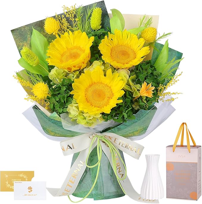Preserved Sunflower Bouquet - Forever Flowers for Delivery, Long-Lasting Flower with Gift Box, Eternal flowers Bouquet for Mothers, Mom, Wife Anniversary Birthday Gifts for Women and Her