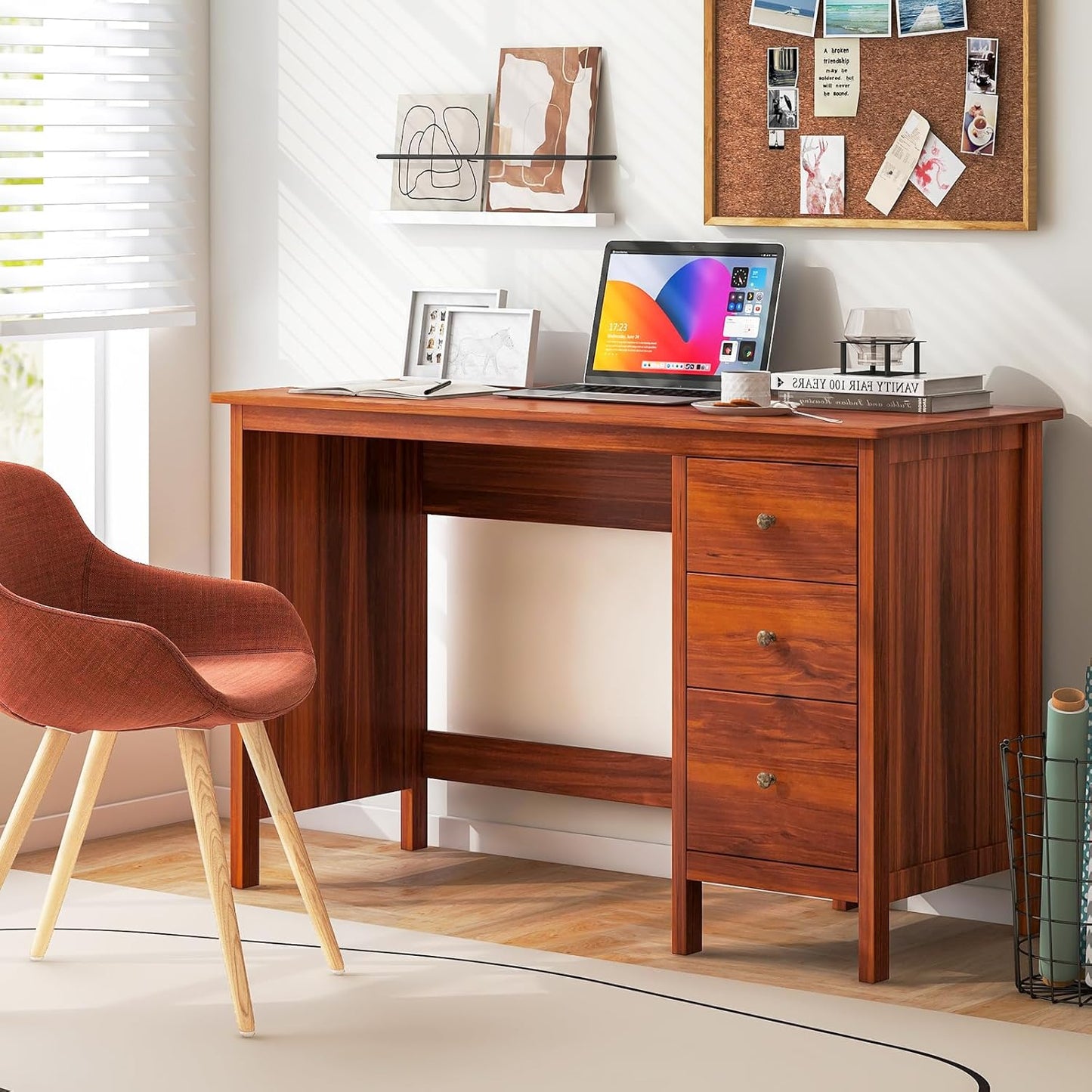 Tangkula Computer Desk - Modern Home Office Desk with 3 Storage Drawers | Compact Writing Workstation