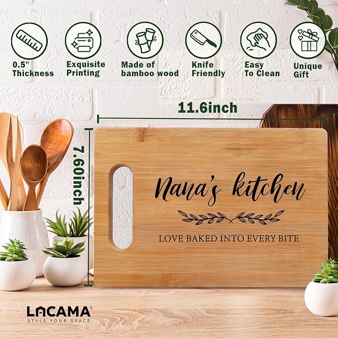 Lacama Nana Gifts Kitchen Cutting Board, Mothers Day Gifts for Nana,Best Grandma Grandmother Gifts Cutting Chopping Boards for Nana's Kitchen Decorative Bamboo Cutting Board