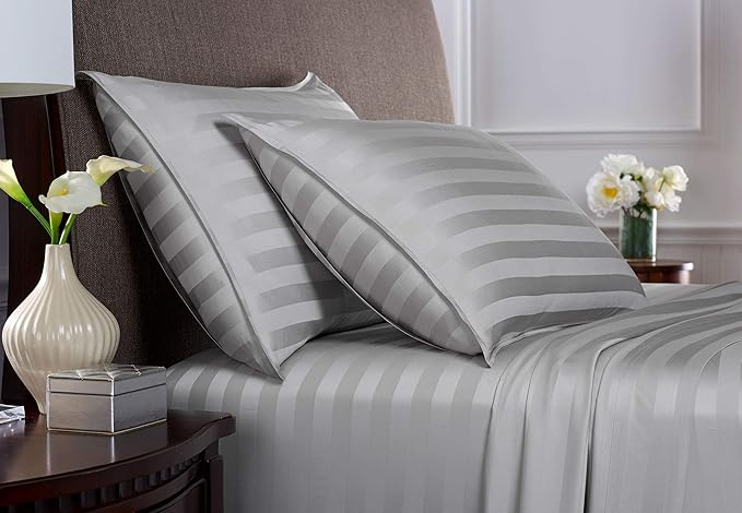 Pure Bamboo Queen Sheets, Genuine 100% Organic Viscose Derived from Bamboo Bed Sheet Set, Luxuriously Soft & Cooling, Double Stitching, 2 Year Quality Promise (Queen, Jacquard Silver)