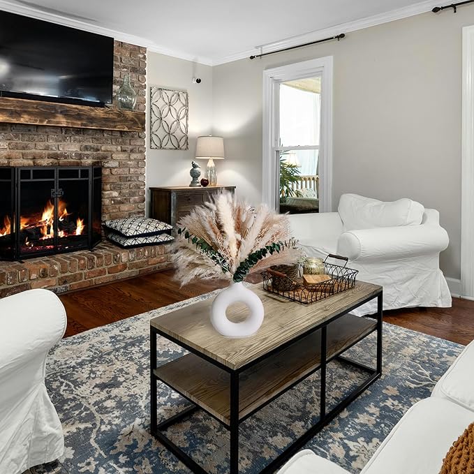 Dried Flower Bouquet - Pampas Grass, Bunny Tails, Olive Green Eucalyptus & Preserved Flowers - Boho Chic Home Decor, Rustic Wedding Centerpiece, Farmhouse Style Arrangement, Long-Lasting Gift