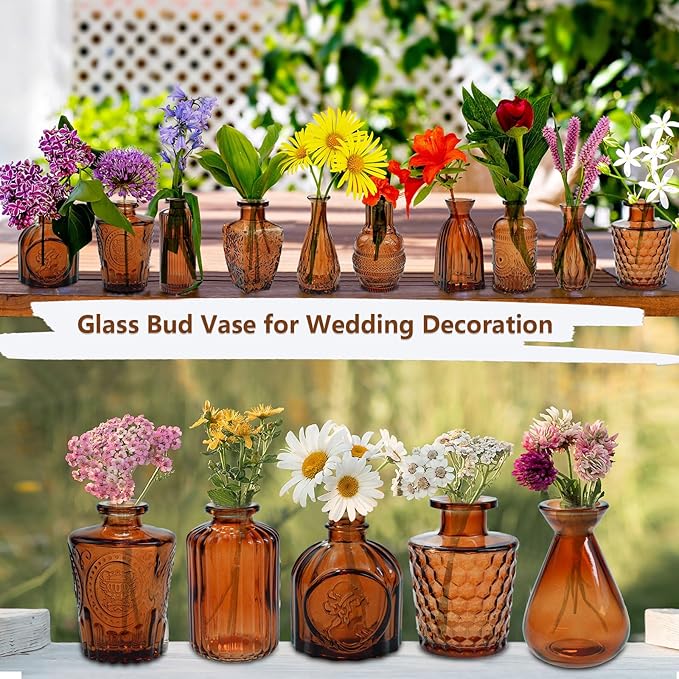 Amber Glass Bud Vases Set of 20,Small Flower Vases for Wedding Centerpieces,Mini Bud Vases in Bulk Amber Glass Vase for Table Decoration,Home Decor