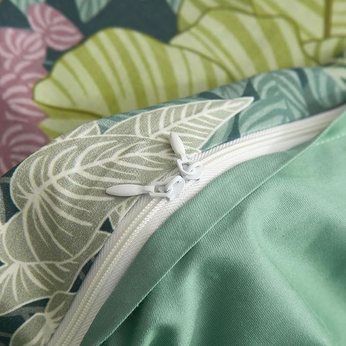 EAVD Tropical Leaves Duvet Cover Twin XL Soft Cotton Chic Shabby Leaf Pattern Bedding Set with 2 Pillowcases Fresh Botanical Duvet Cover with Zipper Closure